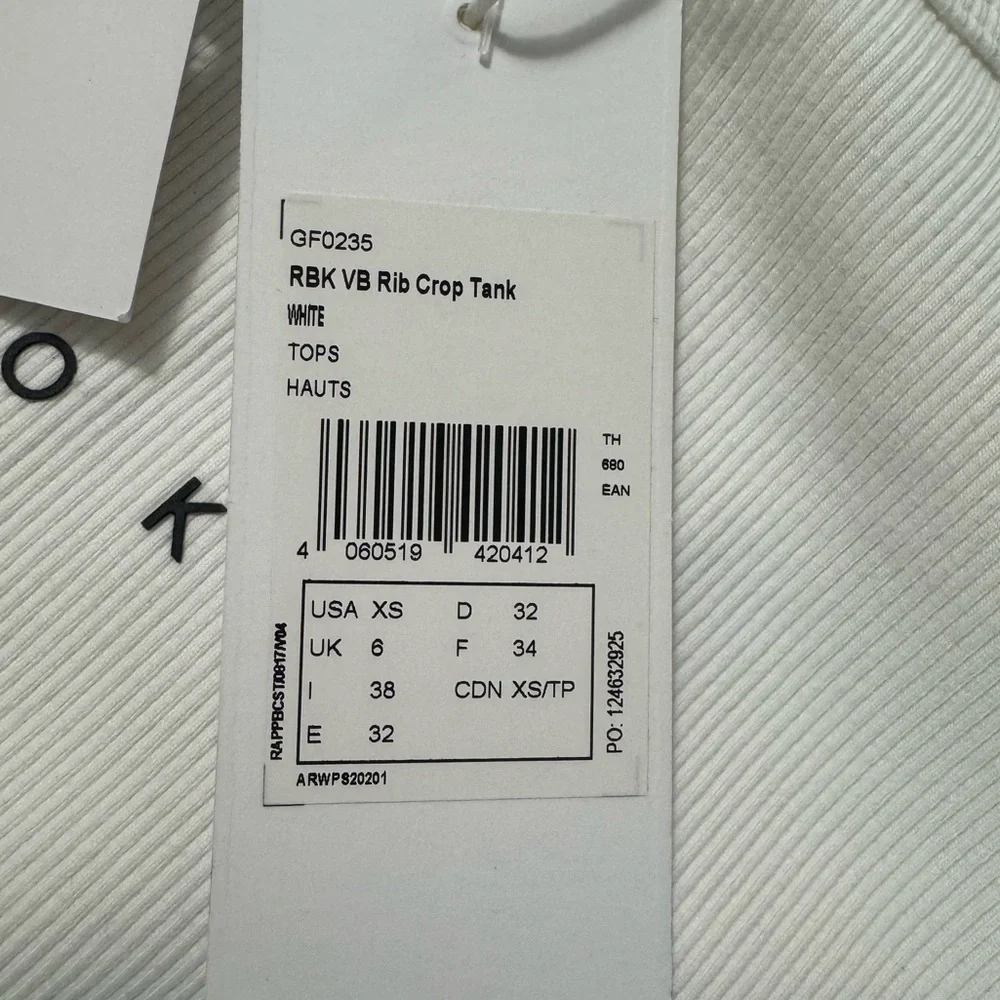 Reebok x Victoria Beckham Cropped Ribbed Tank Top White Size XS - Picture 6 of 10